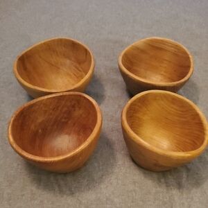 NWOT Set Of Four Small Food-Safe Wooden Teak Bowls